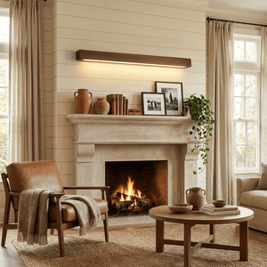 Pinea | Linear Pine Wood Wall Light with Frosted Diffuser, Dimmable Warm LED for Hallway