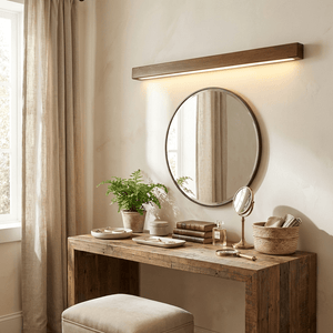 Pinea | Linear Pine Wood Wall Light with Frosted Diffuser, Dimmable Warm LED for Hallway