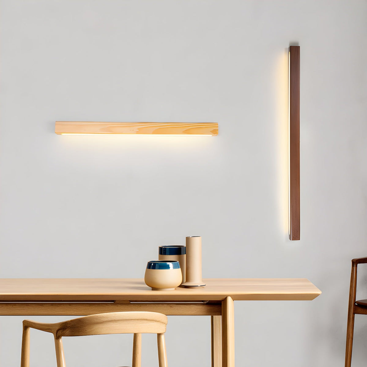 Pinea | Linear Pine Wood Wall Light with Frosted Diffuser, Dimmable Warm LED for Hallway