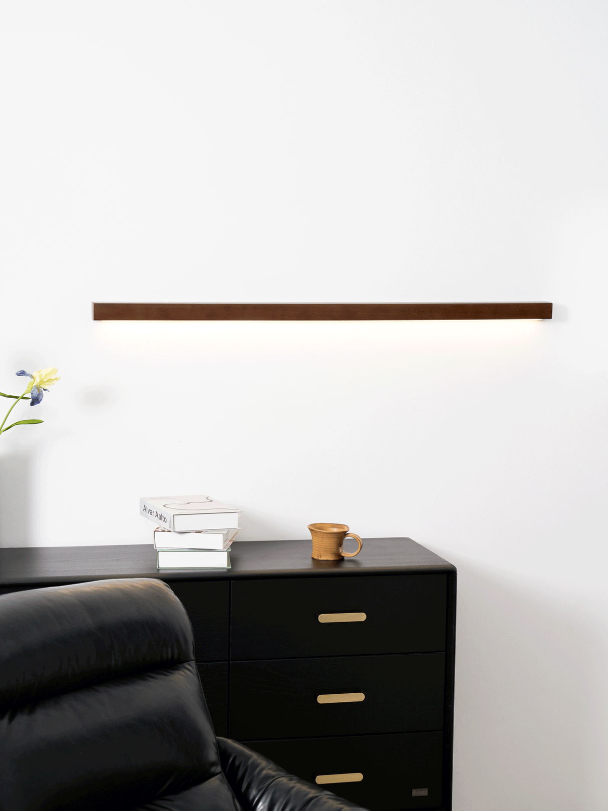 Pinea | Linear Pine Wood Wall Light with Frosted Diffuser, Dimmable Warm LED for Hallway