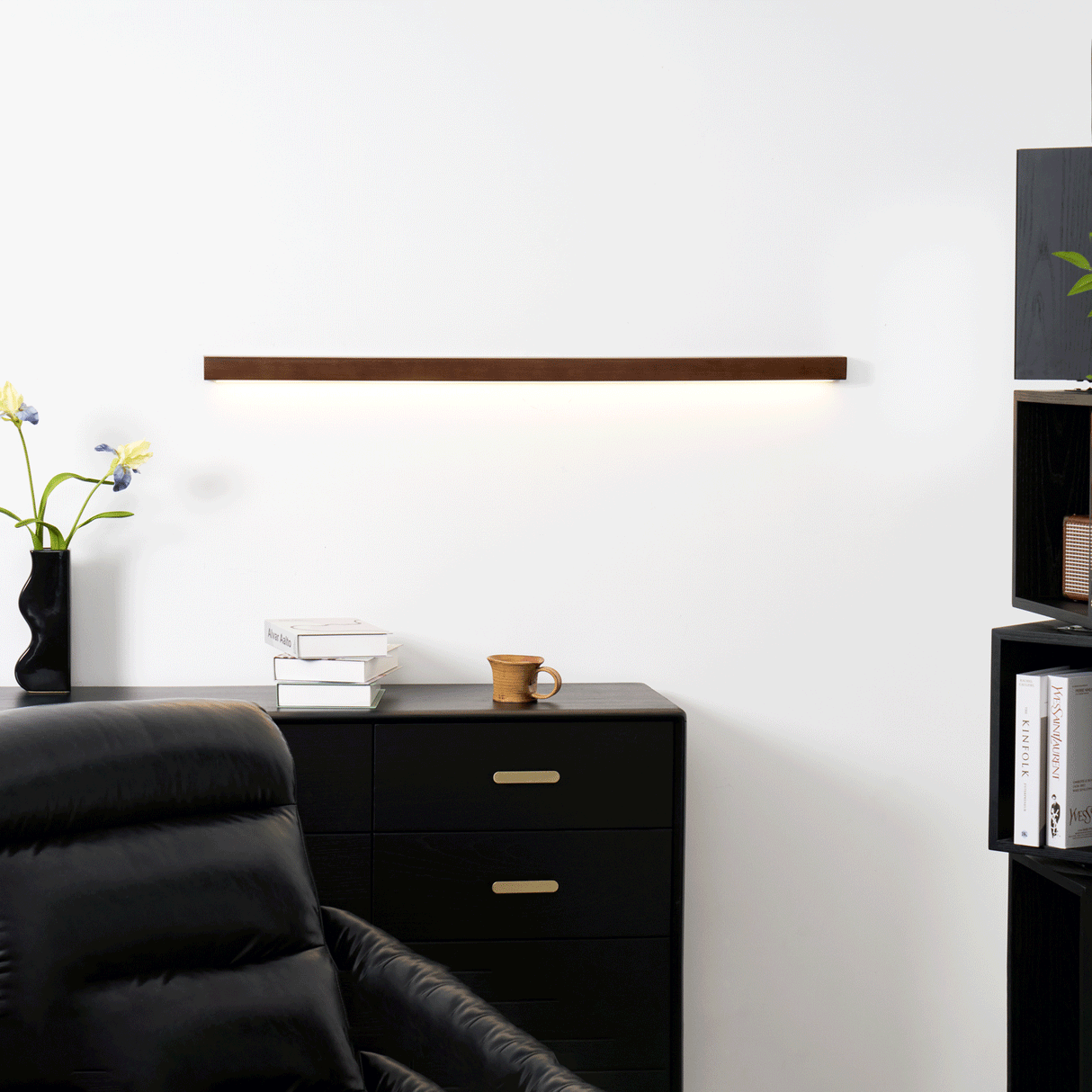 Pinea | Linear Pine Wood Wall Light with Frosted Diffuser, Dimmable Warm LED for Hallway