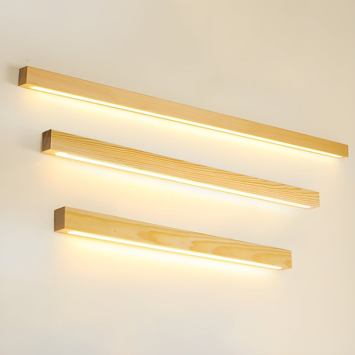 Pinea | Linear Pine Wood Wall Light with Frosted Diffuser, Dimmable Warm LED for Hallway