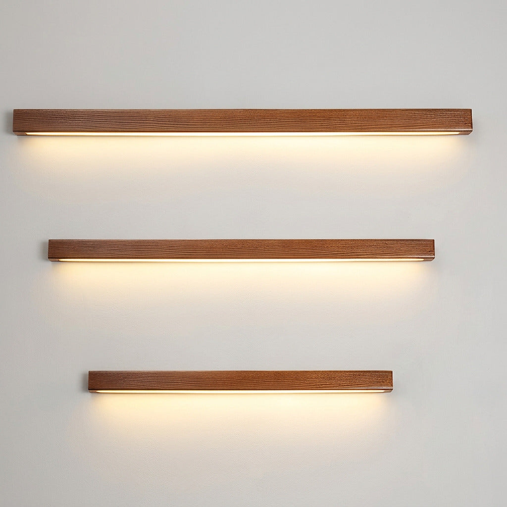 Pinea | Linear Pine Wood Wall Light with Frosted Diffuser, Dimmable Warm LED for Hallway