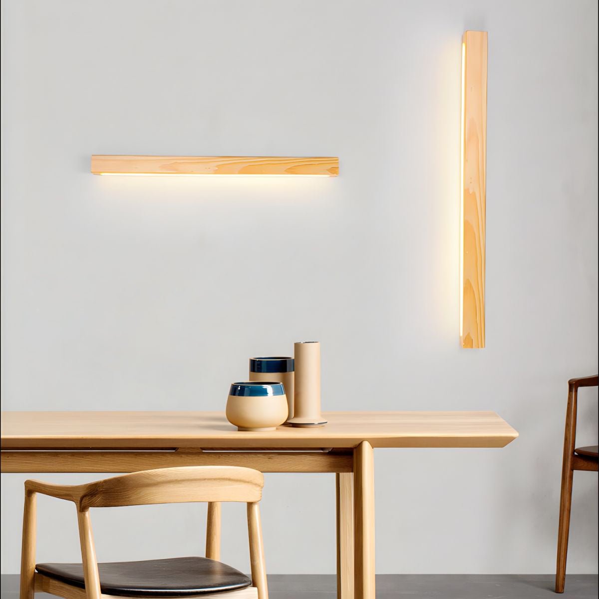 Pinea | Linear Pine Wood Wall Light with Frosted Diffuser, Dimmable Warm LED for Hallway