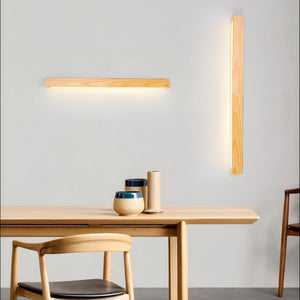 Pinea | Linear Pine Wood Wall Light with Frosted Diffuser, Dimmable Warm LED for Hallway