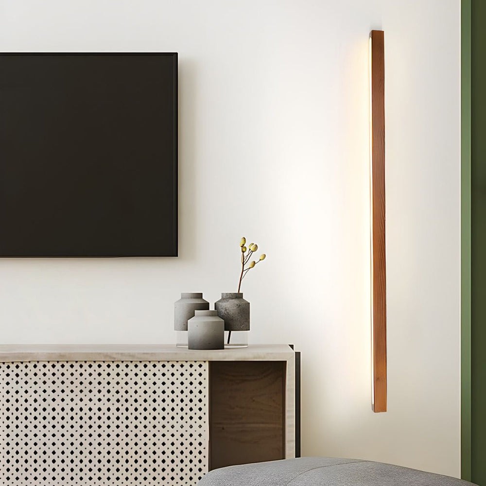 Pinea | Linear Pine Wood Wall Light with Frosted Diffuser, Dimmable Warm LED for Hallway