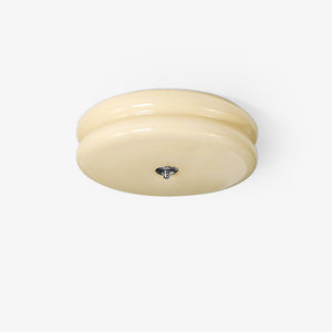 Art Deco Ribbed Glass Ceiling Light with Gold or Chrome Frame | Warm LED Flush Mount