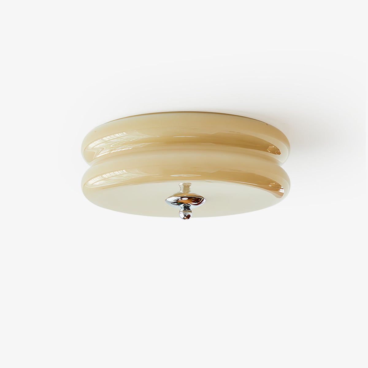 Art Deco Ribbed Glass Ceiling Light with Gold or Chrome Frame | Warm LED Flush Mount
