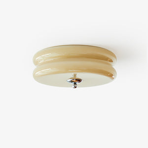 Art Deco Ribbed Glass Ceiling Light with Gold or Chrome Frame | Warm LED Flush Mount