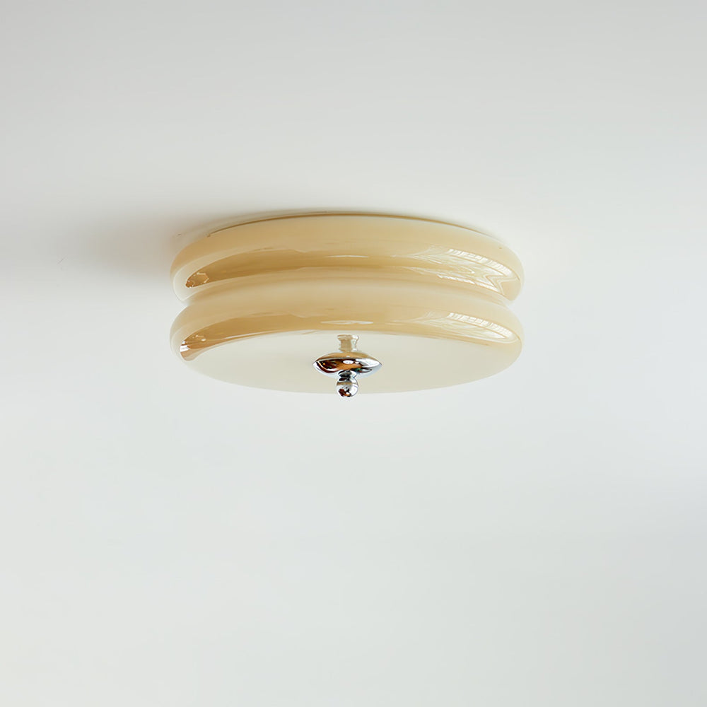Art Deco Ribbed Glass Ceiling Light with Gold or Chrome Frame | Warm LED Flush Mount