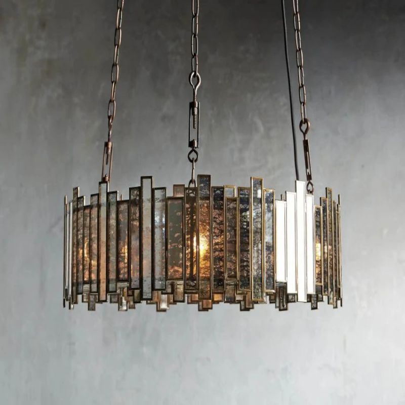 Moroccan Mirrored Glass Chandelier 24" 36" E12 Brass Fixture