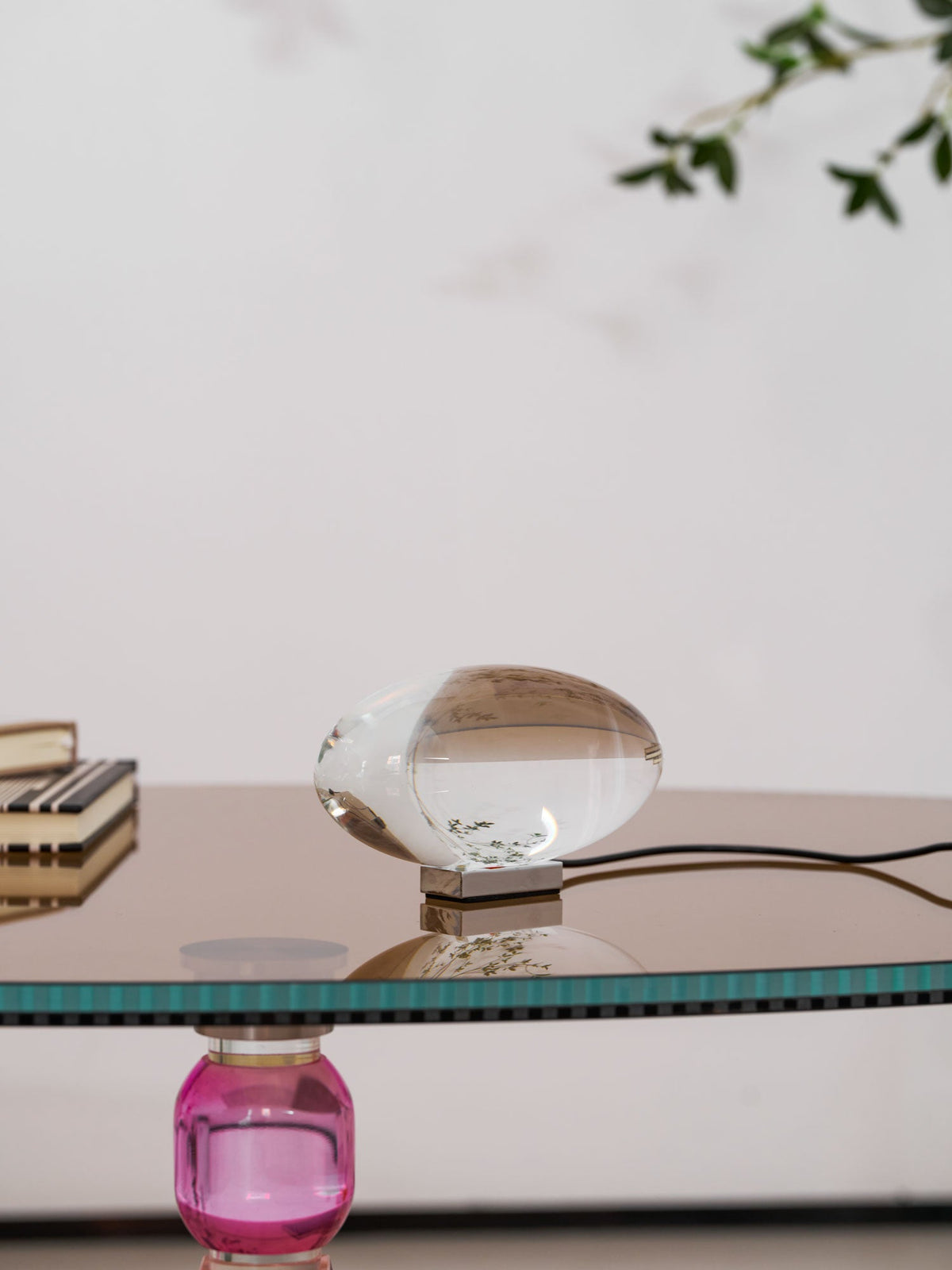 Seren | Crystal Glass Table Lamp with Chrome Base, Compact Plug-In Accent Light for Desk