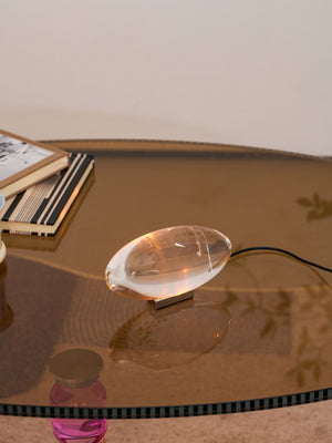 Seren | Crystal Glass Table Lamp with Chrome Base, Compact Plug-In Accent Light for Desk
