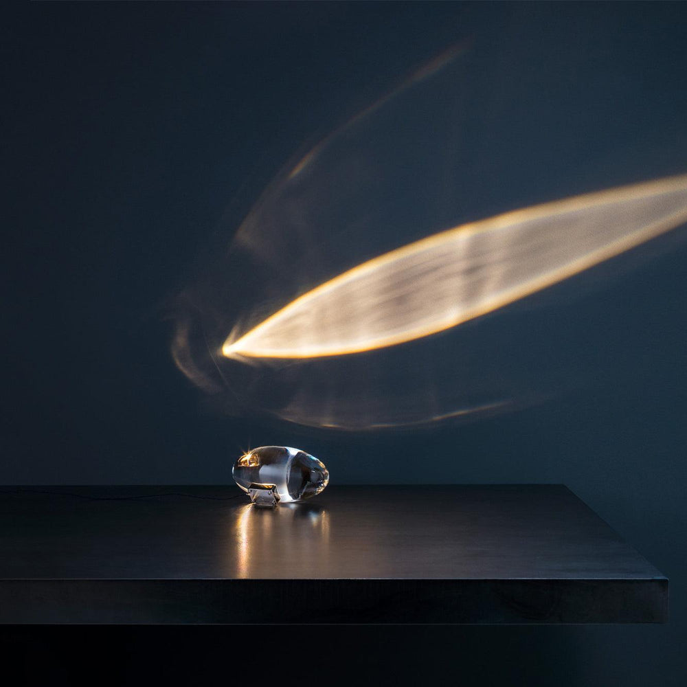 Seren | Crystal Glass Table Lamp with Chrome Base, Compact Plug-In Accent Light for Desk