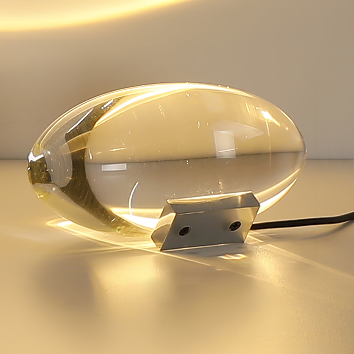 Seren | Crystal Glass Table Lamp with Chrome Base, Compact Plug-In Accent Light for Desk