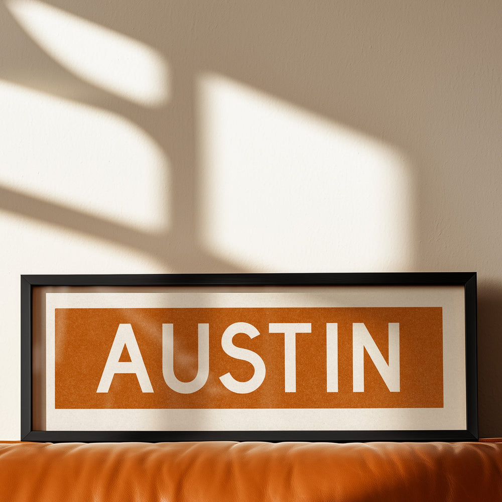 Framed Austin Orange Bus Scroll