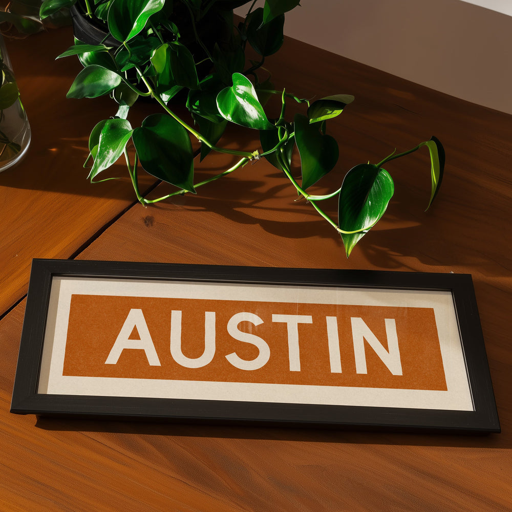 Framed Austin Orange Bus Scroll