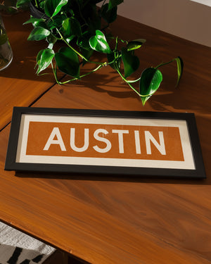 Framed Austin Orange Bus Scroll