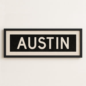 Framed Austin Bus Scroll Sign