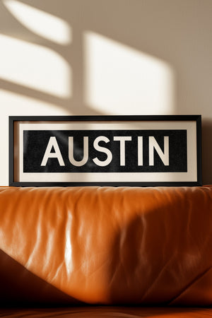 Framed Austin Bus Scroll Sign