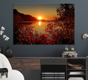 Autumn Sunset Over Lake Canvas Art – Tranquil Nature
