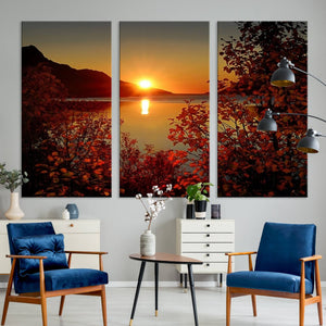 Autumn Sunset Over Lake Canvas Art – Tranquil Nature