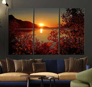 Autumn Sunset Over Lake Canvas Art – Tranquil Nature