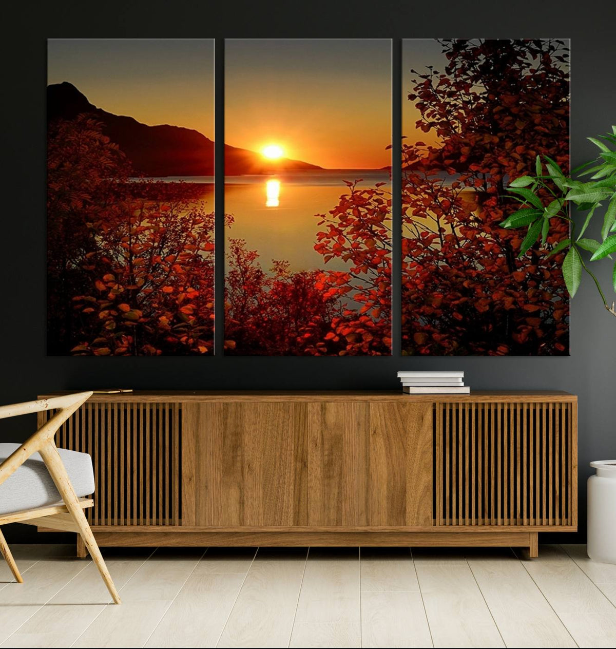 Autumn Sunset Over Lake Canvas Art – Tranquil Nature