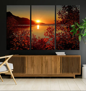 Autumn Sunset Over Lake Canvas Art – Tranquil Nature