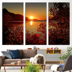 Autumn Sunset Over Lake Canvas Art – Tranquil Nature