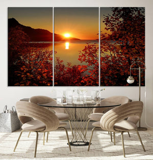 Autumn Sunset Over Lake Canvas Art – Tranquil Nature
