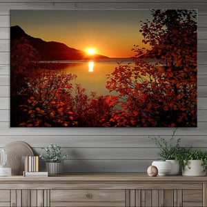 Autumn Sunset Over Lake Canvas Art – Tranquil Nature