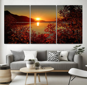 Autumn Sunset Over Lake Canvas Art – Tranquil Nature