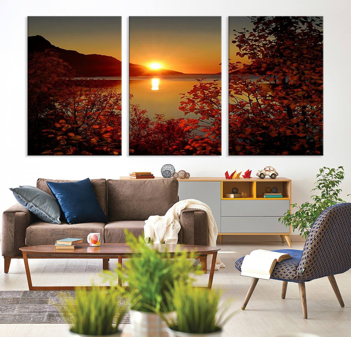 Autumn Sunset Over Lake Canvas Art – Tranquil Nature