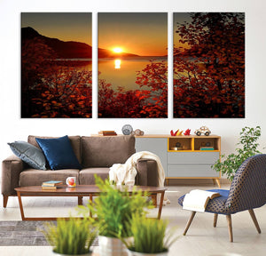 Autumn Sunset Over Lake Canvas Art – Tranquil Nature