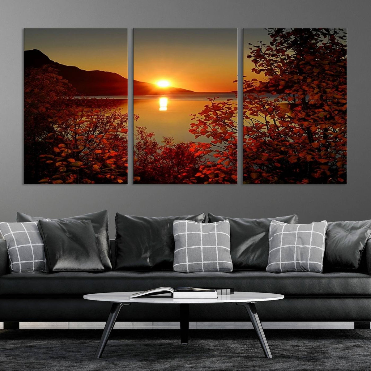 Autumn Sunset Over Lake Canvas Art – Tranquil Nature