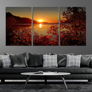 Autumn Sunset Over Lake Canvas Art – Tranquil Nature