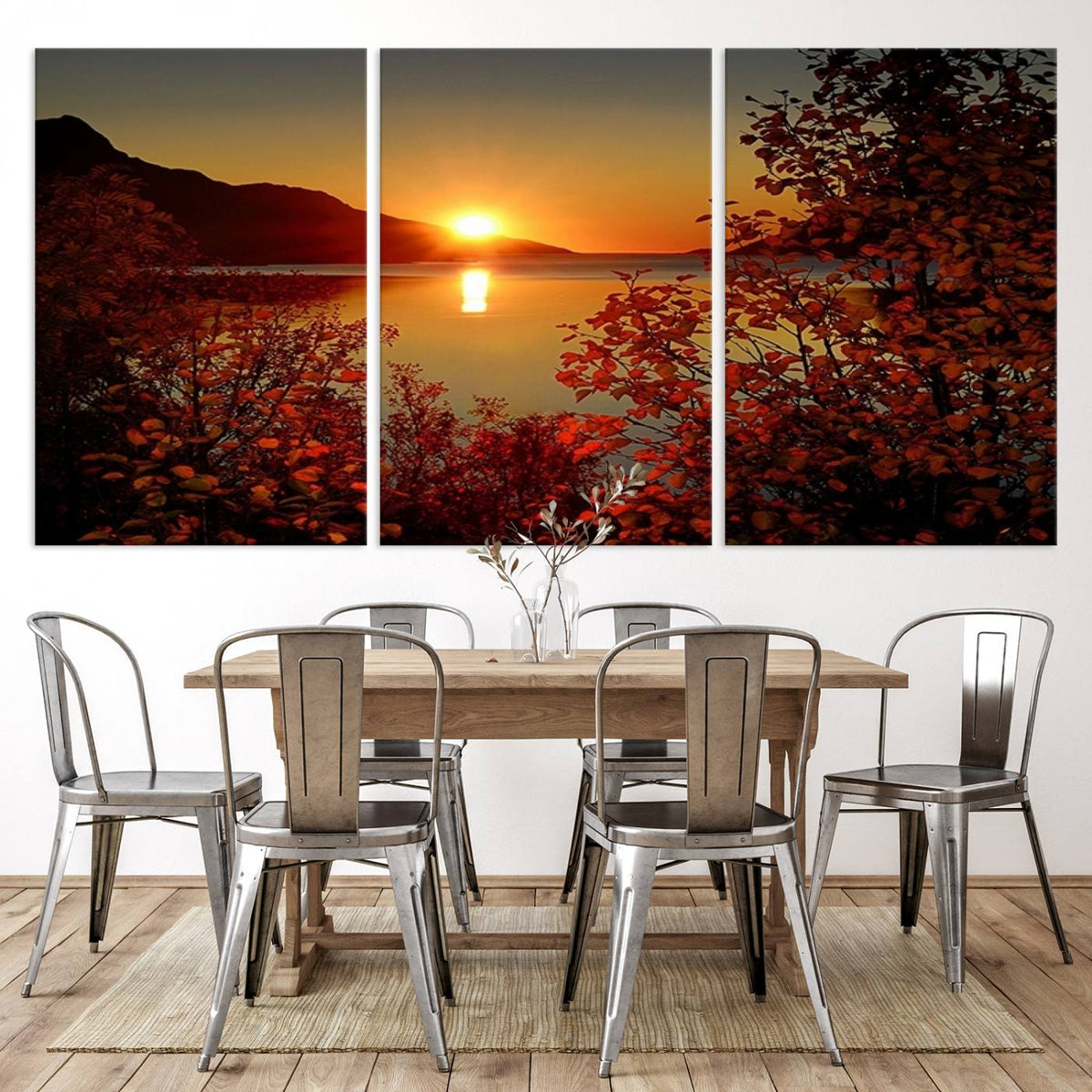 Autumn Sunset Over Lake Canvas Art – Tranquil Nature