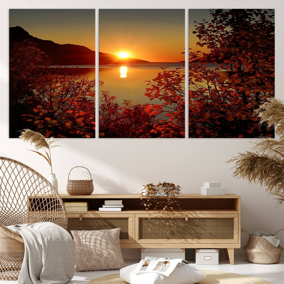 Autumn Sunset Over Lake Canvas Art – Tranquil Nature