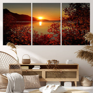 Autumn Sunset Over Lake Canvas Art – Tranquil Nature