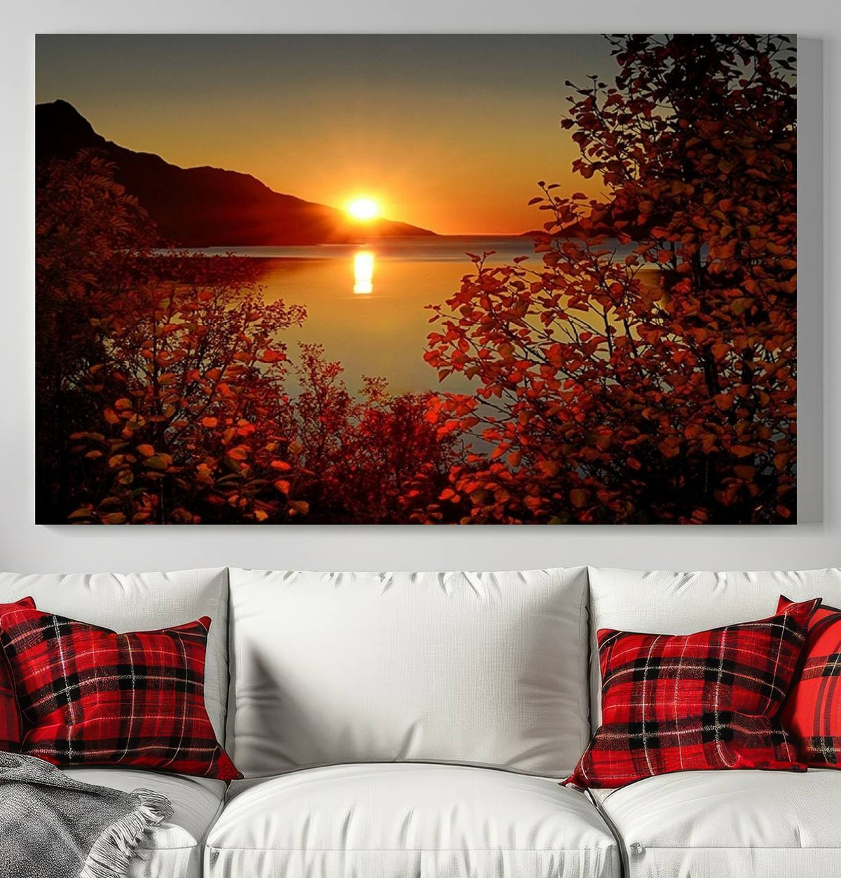 Autumn Sunset Over Lake Canvas Art – Tranquil Nature