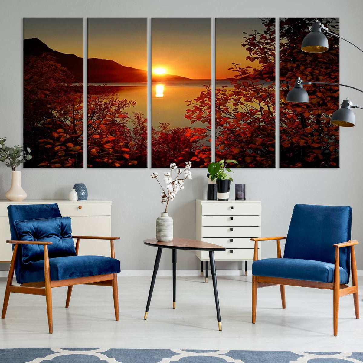 Autumn Sunset Over Lake Canvas Art – Tranquil Nature