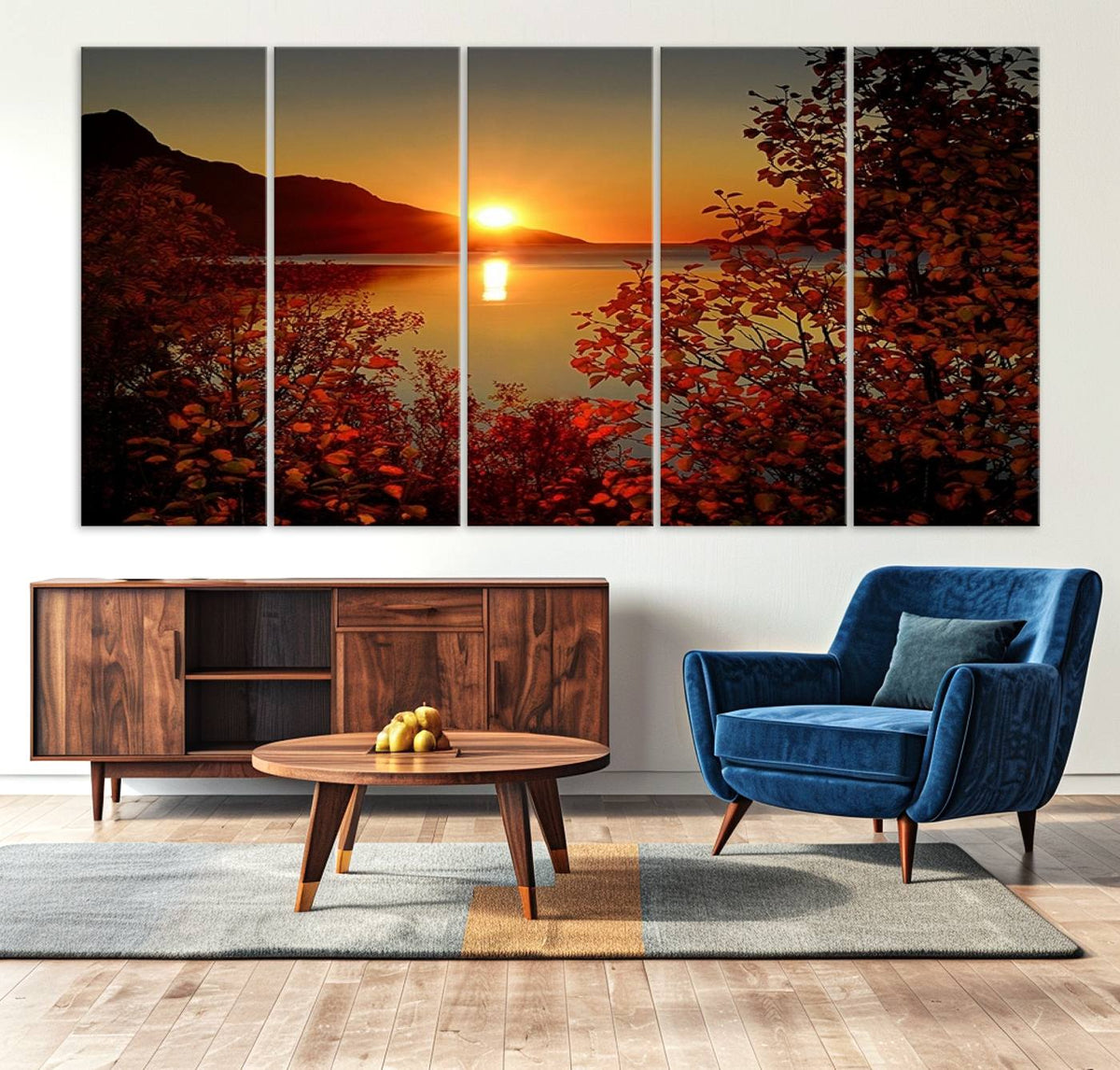 Autumn Sunset Over Lake Canvas Art – Tranquil Nature