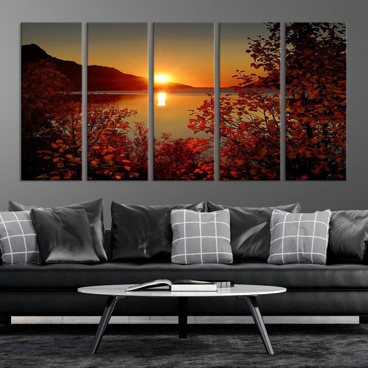 Autumn Sunset Over Lake Canvas Art – Tranquil Nature