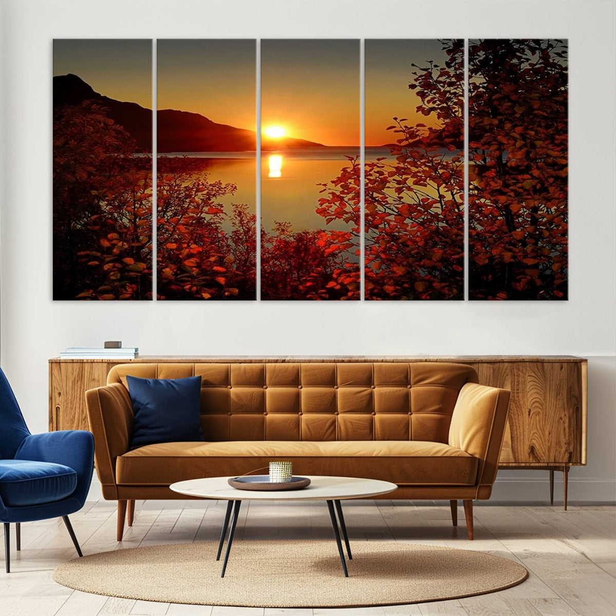 Autumn Sunset Over Lake Canvas Art – Tranquil Nature