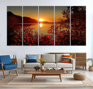 Autumn Sunset Over Lake Canvas Art – Tranquil Nature