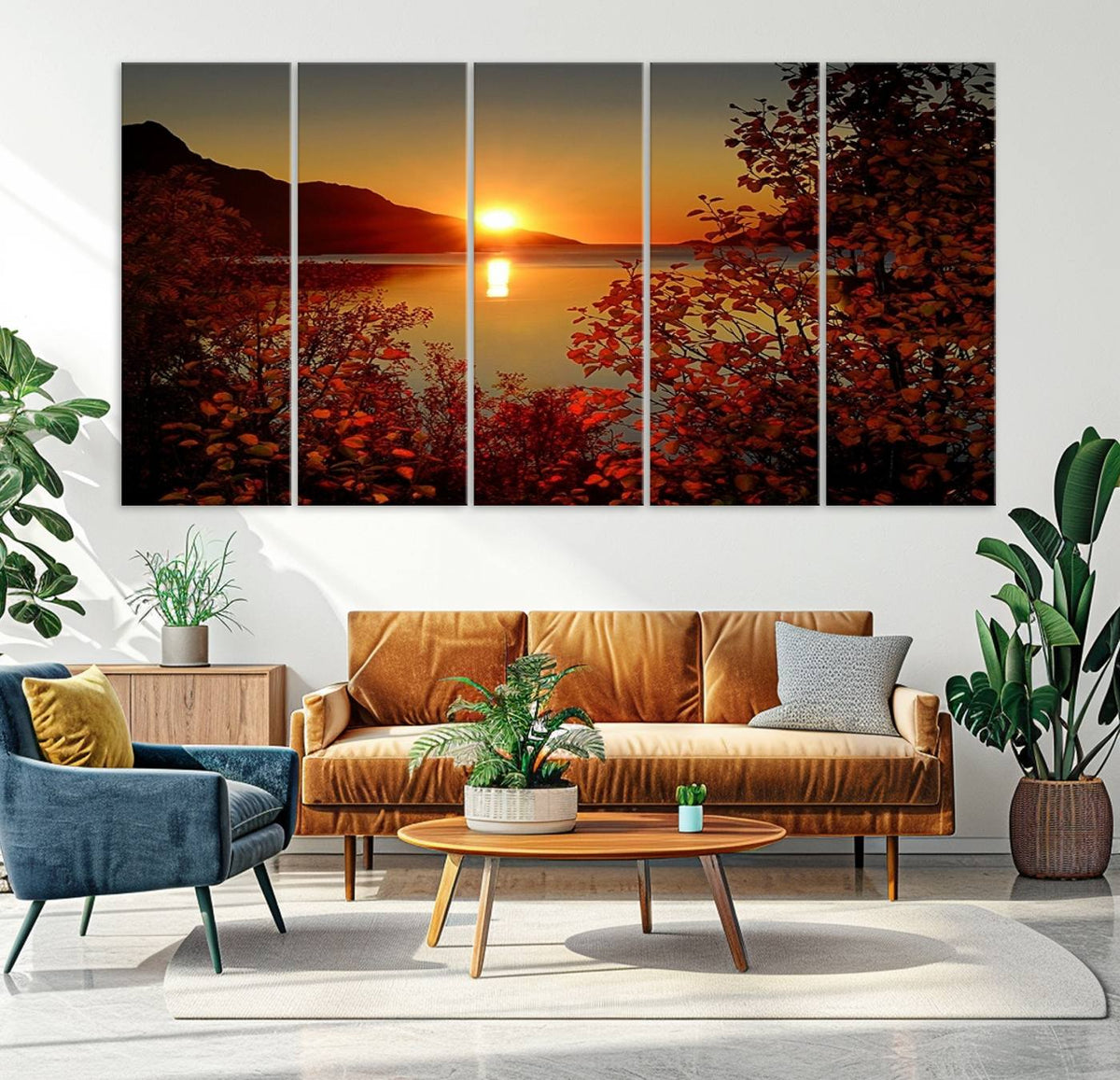 Autumn Sunset Over Lake Canvas Art – Tranquil Nature