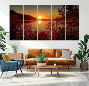 Autumn Sunset Over Lake Canvas Art – Tranquil Nature
