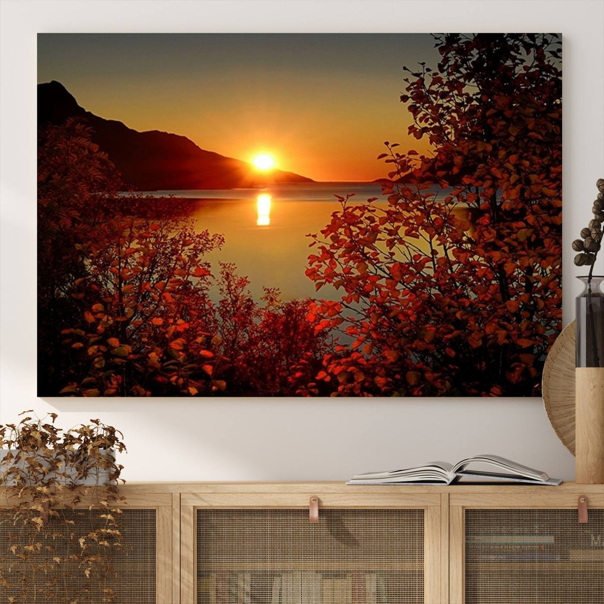 Autumn Sunset Over Lake Canvas Art – Tranquil Nature