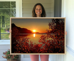Autumn Sunset Over Lake Canvas Art – Tranquil Nature